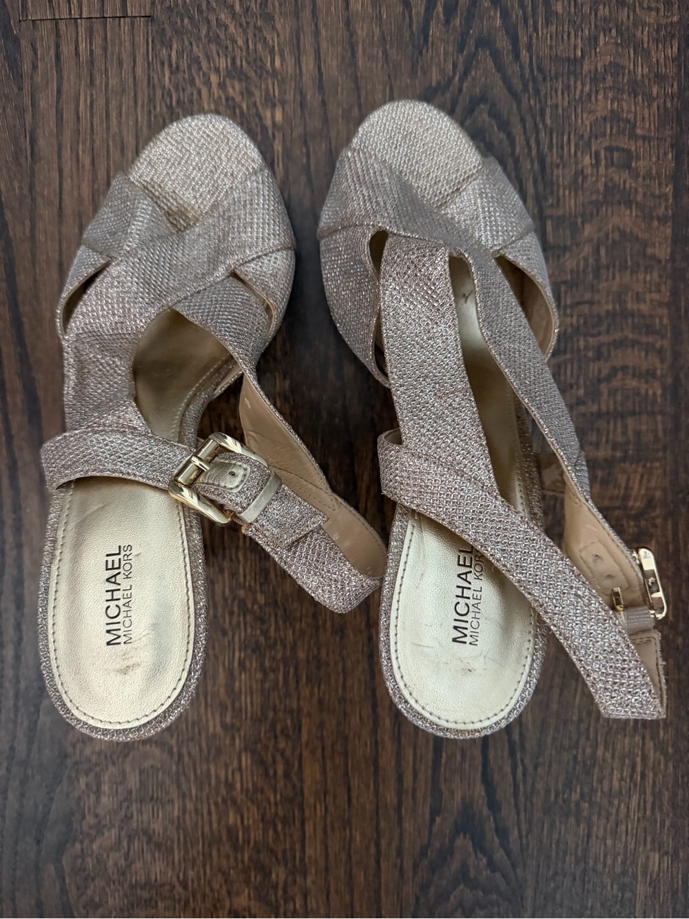 Michael Kors Sparkle Gold Wedge Sandals